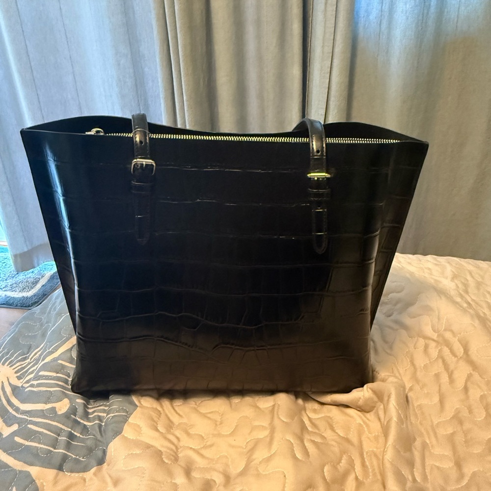 Coach Black Croc-Embossed Tote Bag - Picture 8 of 11